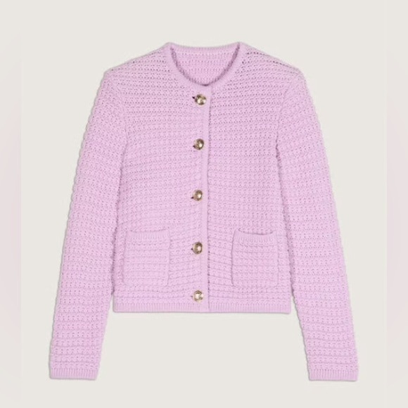 NEW Ba&sh Bash Gaspard Tweed Cardigan Jacket In Purple Lilac | size  2 / M - Picture 4 of 13